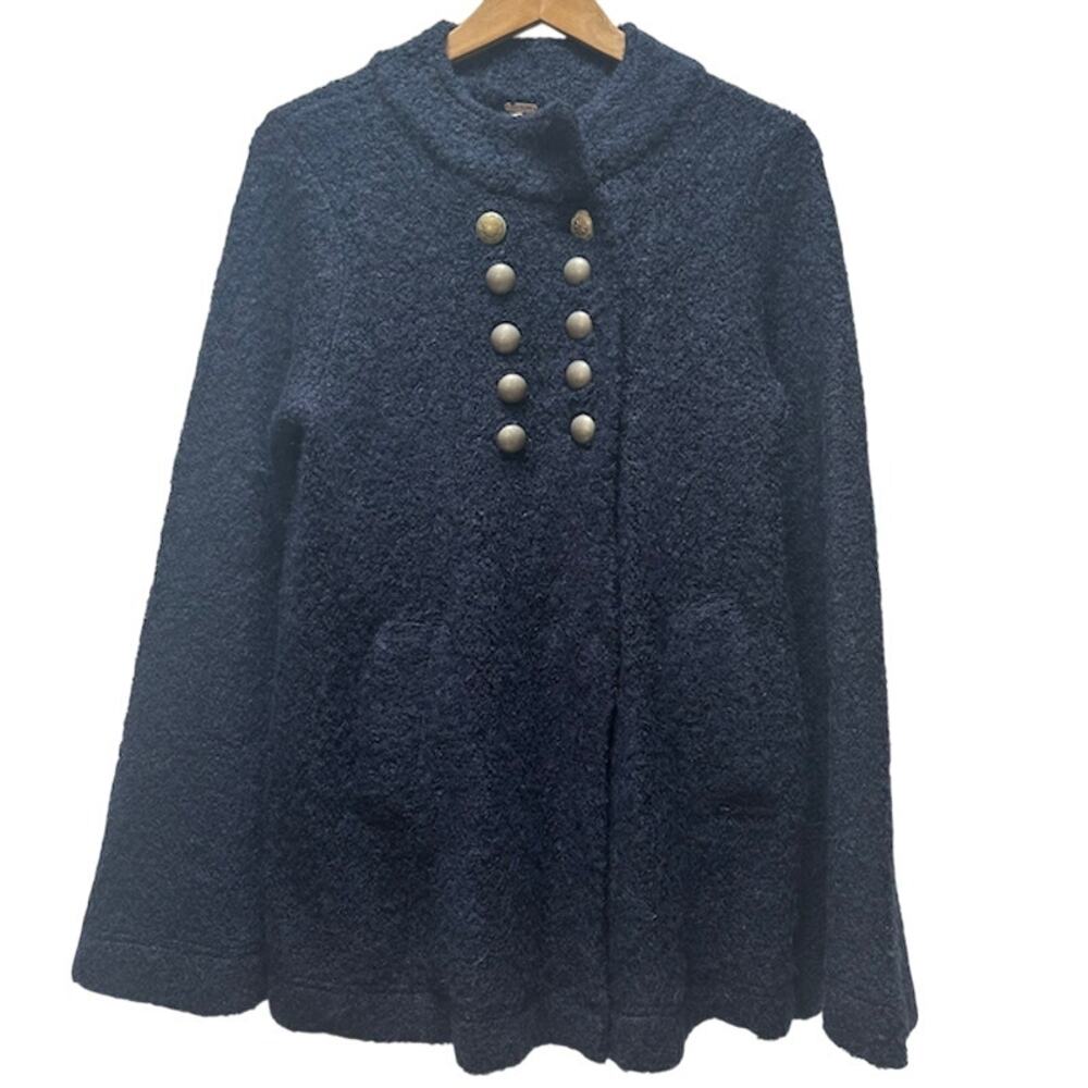 Free People Navy Boucle Sweater Coat Jacket Military Cadet Academia Women Medium